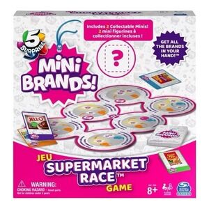 Surprise Mini Brands Supermarket Race Board Game 5pc Set w/ 2 Collectible Movers